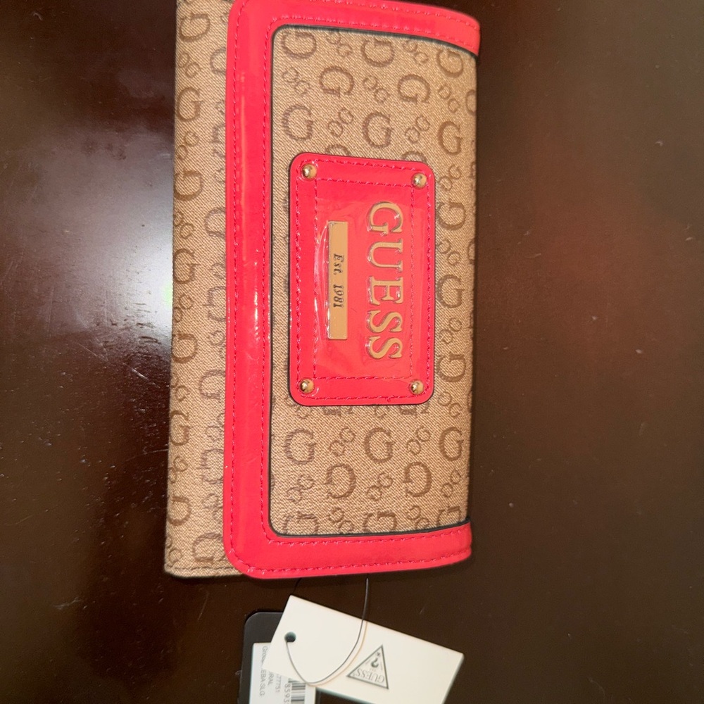 Guess Beige and Pink/ Coral Logo Wallet